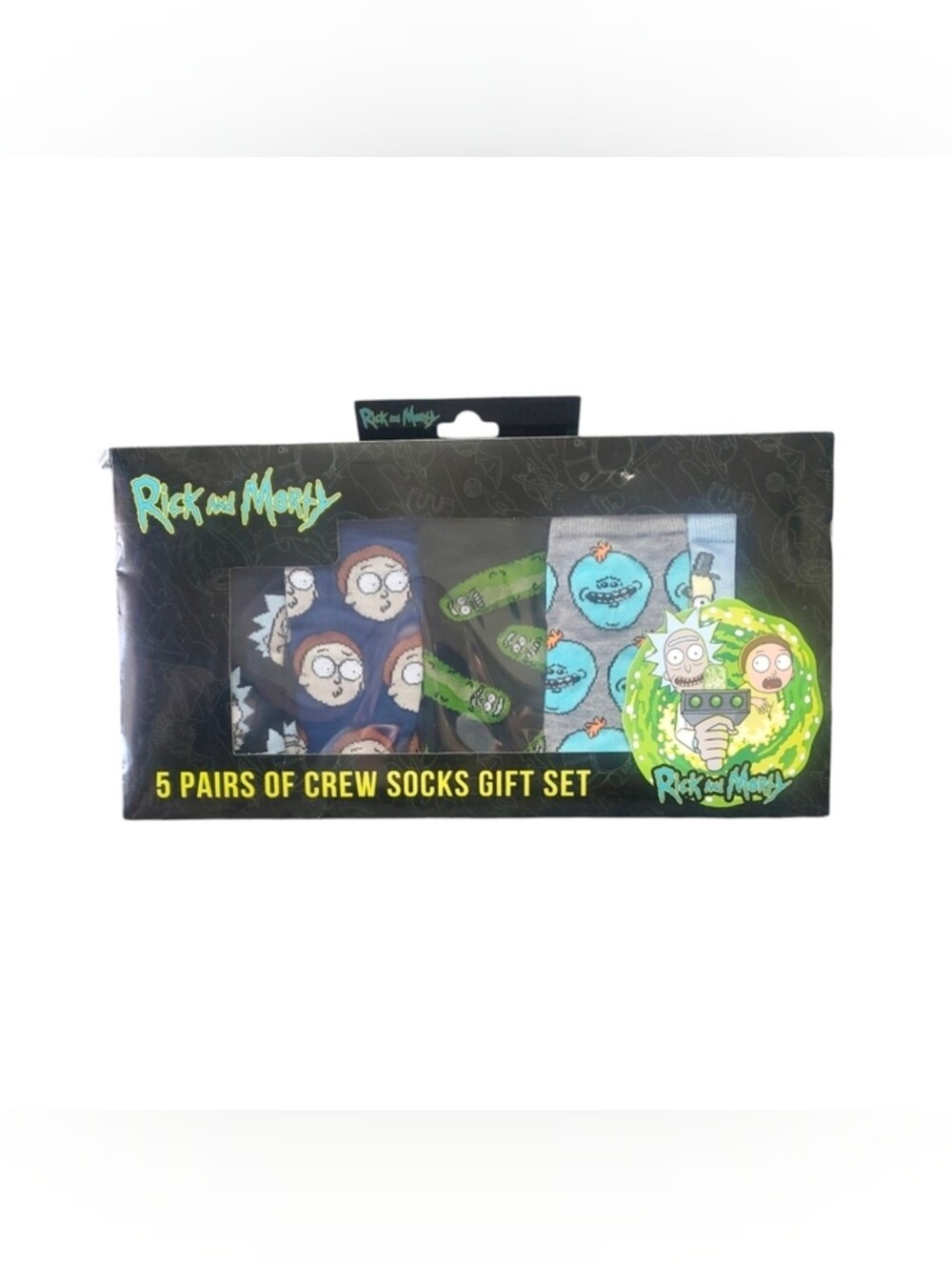 Rick & Morty Hipnotic Hats 5 Pairs of Crew Socks Gift Set Shoe Size 6-12 NIB